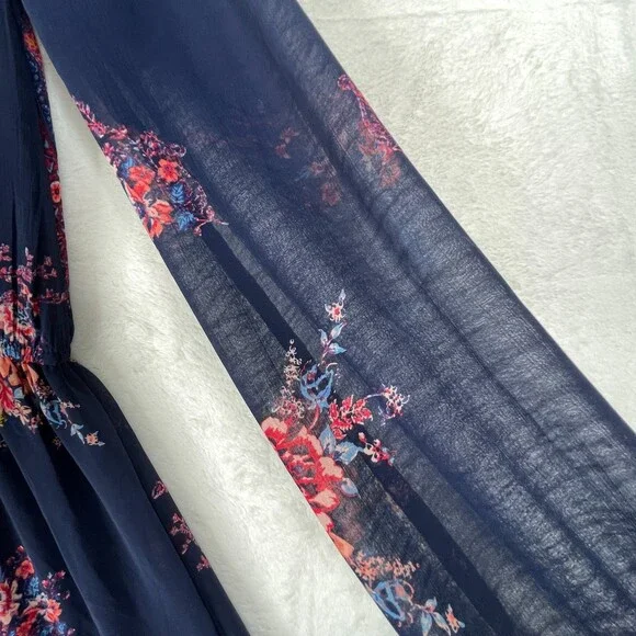 Xhilaration Floral Maxi Dress Womens XS Blue Boho CottageCore Long Sleeves - Picture 7 of 15